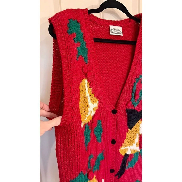 Vintage The Villager Women’s Large Red Christmas Yuletide Bell Ugly Vest Jacket - Picture 2 of 10
